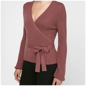 Express Purple V Neck Wrap Knit Sweater Small Cozy Ballet Office Workwear